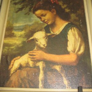 Reproductie schilderijtje dame met lam